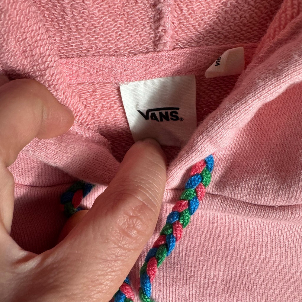 Women's Vans Pink Cropped Hoodie XS with Braided Drawstring - Picture 3 of 7